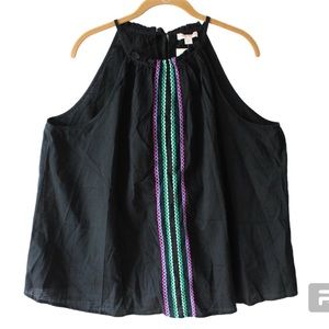 NWT Knox Rose Women's Embroidered Halter Tank Top Woven Black Size XXL